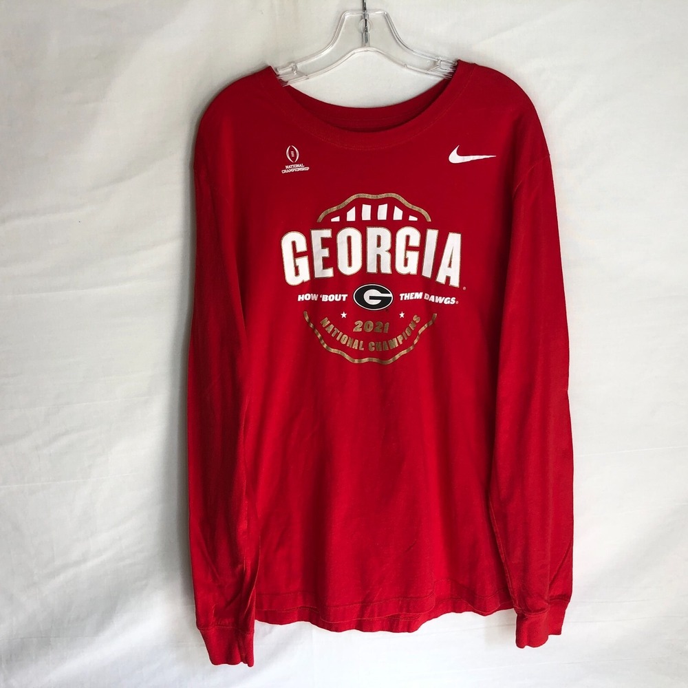 Nike Mens Red National Champions Georgia‎ Bulldogs L/S Cotton T-Shirt Size XL